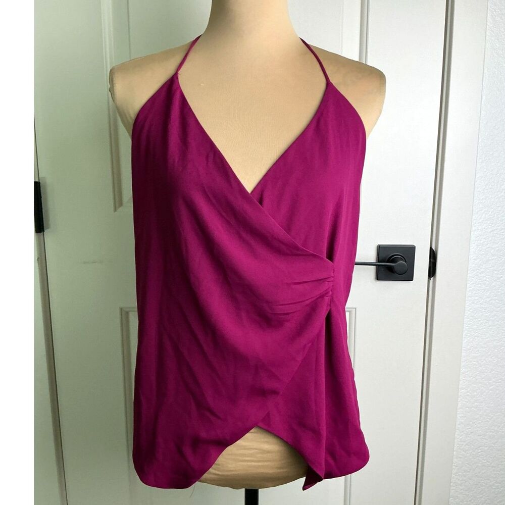 Express Fuchsia Plunging Halter Top Open Back Tie Waist Size Medium